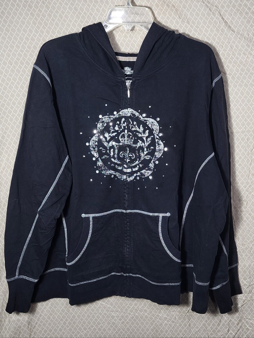 V Sport by Venezia Black Graphic Lightweight Full Zip Jacket Hoodie Women's 26